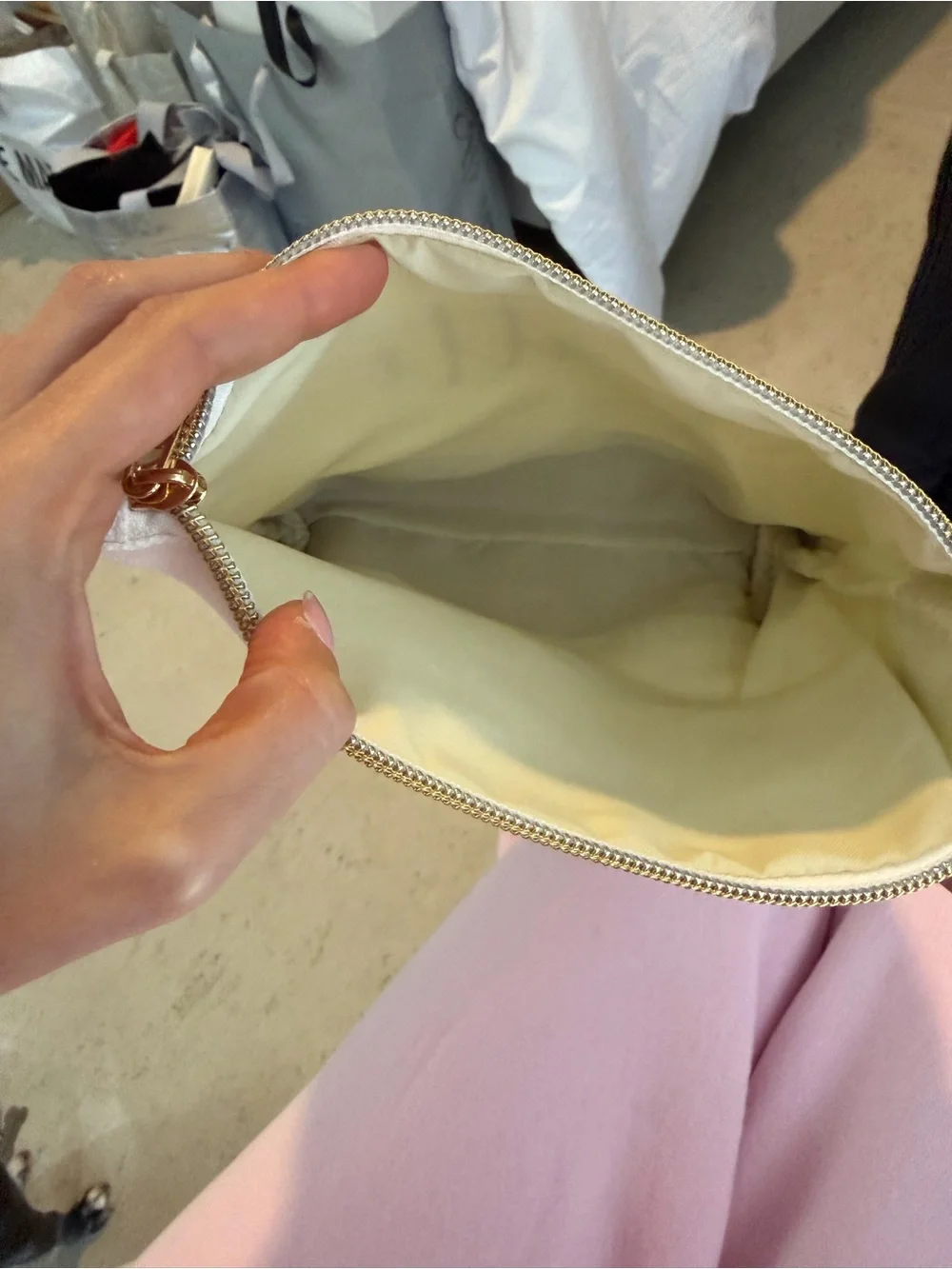 Personalized 'Patti' Canvas Cosmetic Bag in White and Rose Gold